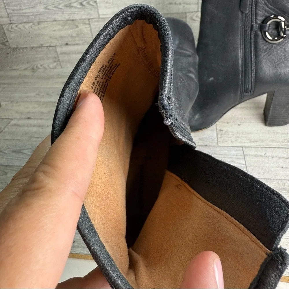 Talbots Bit Detail Ankle Boots Womens 8.5M‎ Black Leather Block Heel Zip GOOD